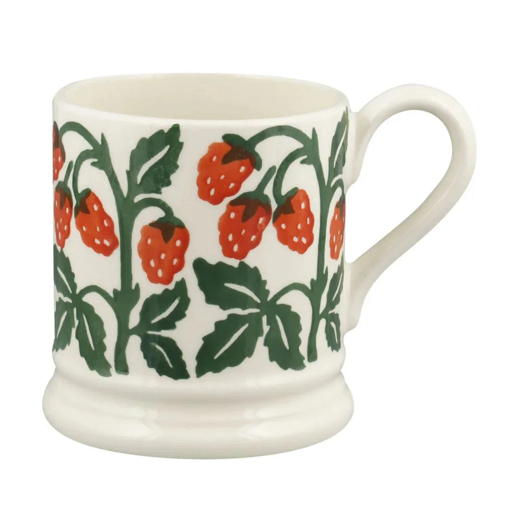 Emma Bridgewater Raspberries ½ Pint Mug with raspberry pattern and classic design, white ceramic mug for beverages.