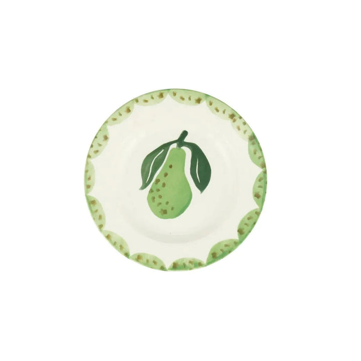 Emma Bridgewater Fruit &amp; Veg Pears 6½" side plate with colorful pear pattern on white ceramic background.