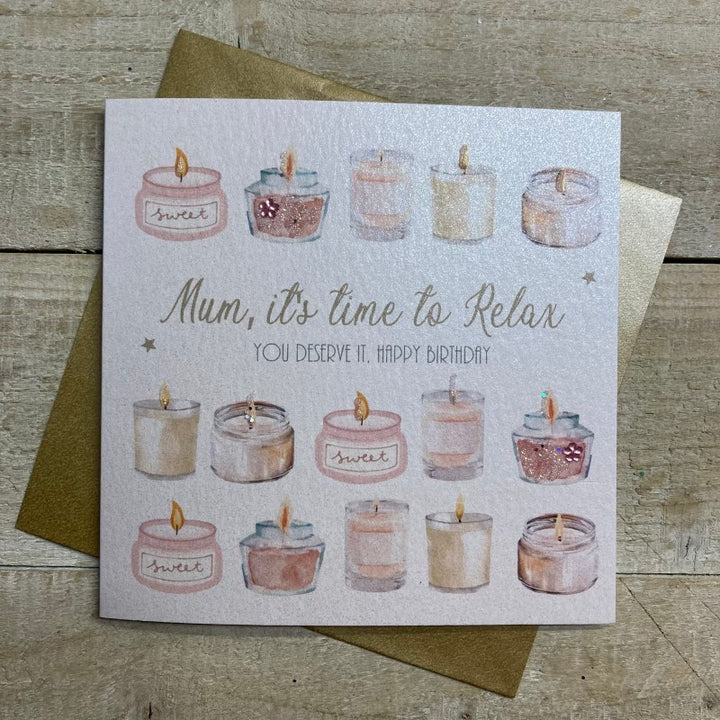 White cotton birthday card for mum from Cornucopia Home and Gift, featuring elegant design on a clean, textured background.