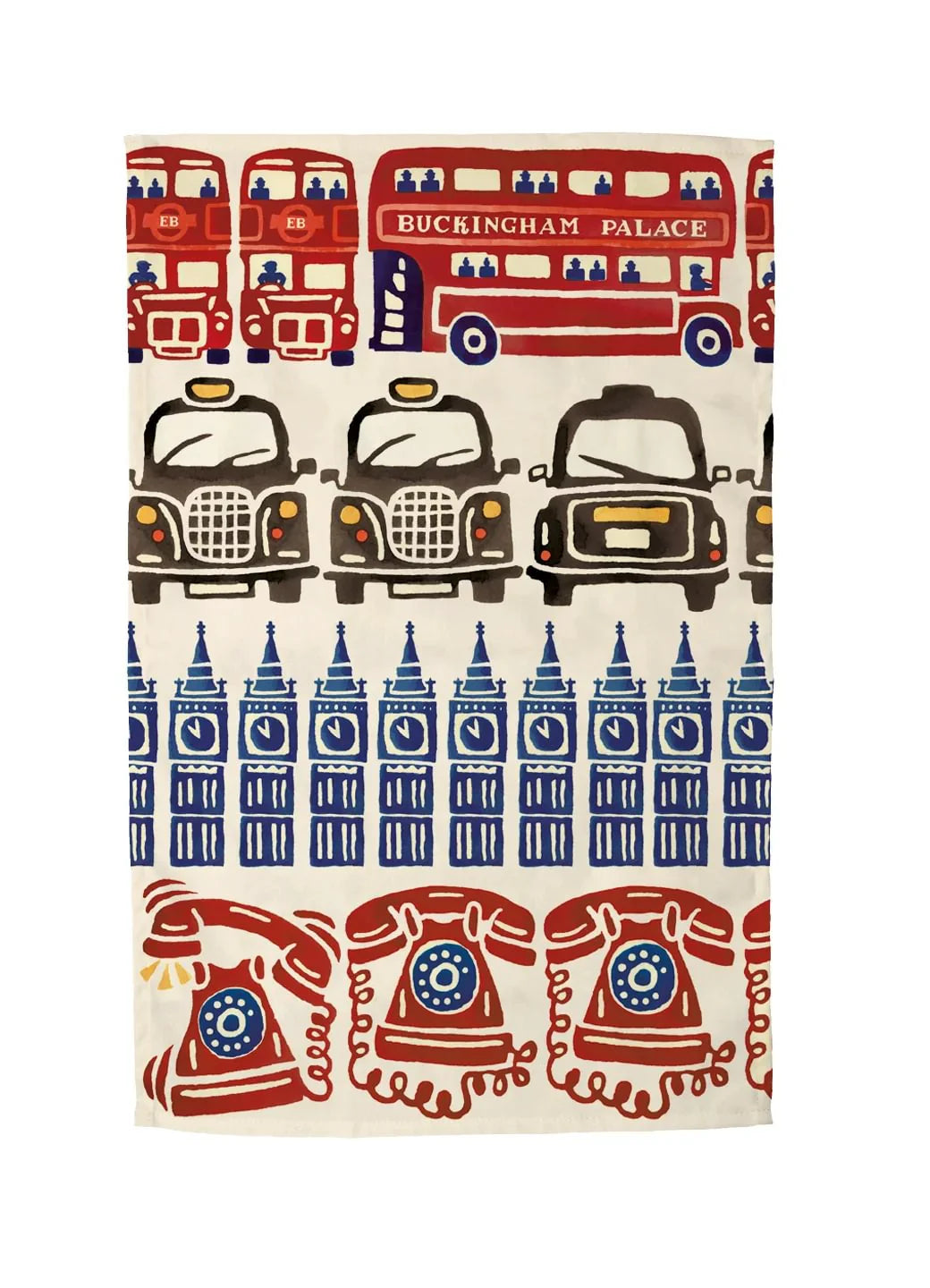 Emma Bridgewater London Icons tea towel featuring iconic London landmarks and symbols in a colorful, detailed print.