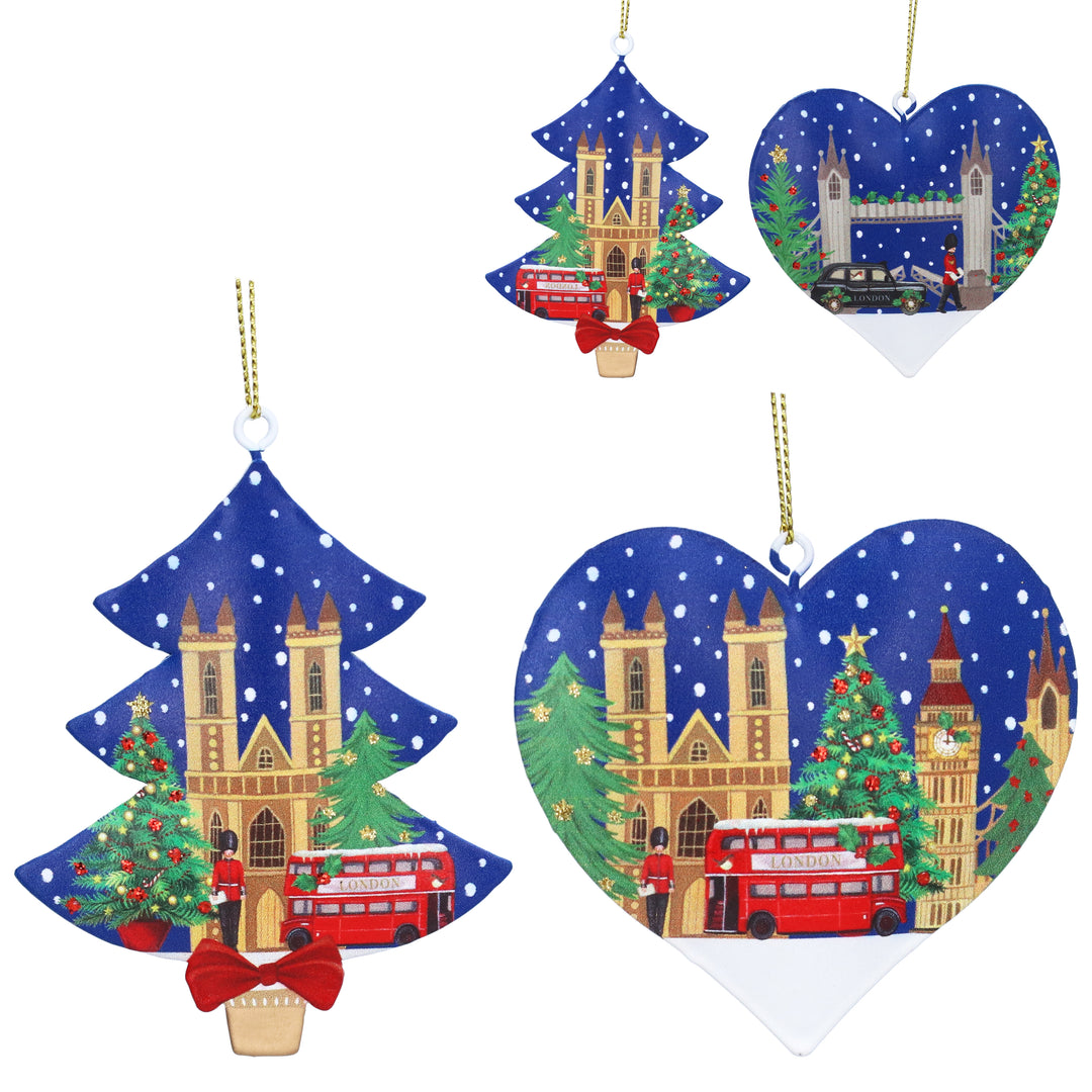 London Scene Tin Hanging Decoration - Blue, Assorted Designs