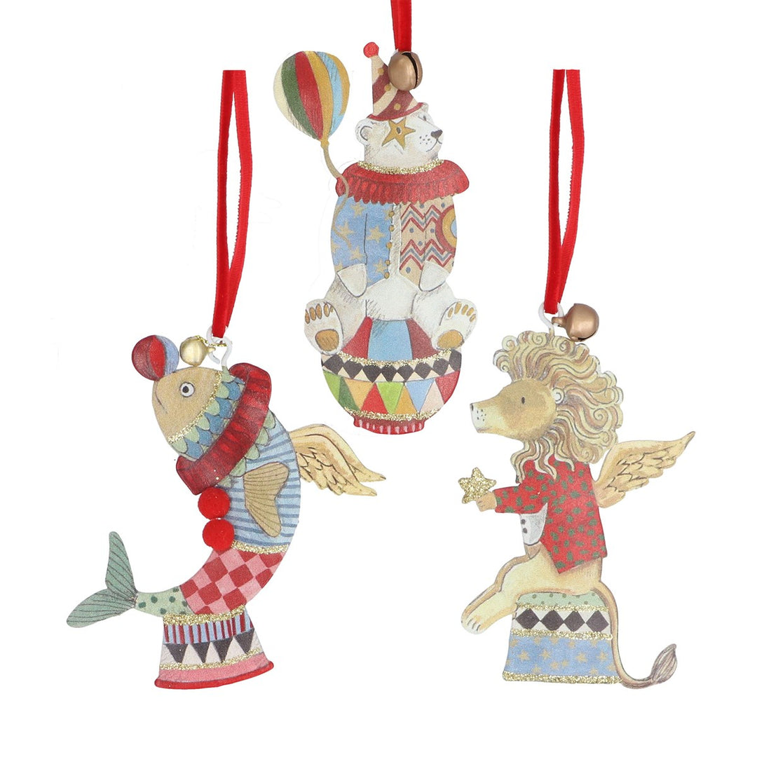 Gold Glitter Circus Animal Tin Christmas Decoration 9cm (Design May Vary)