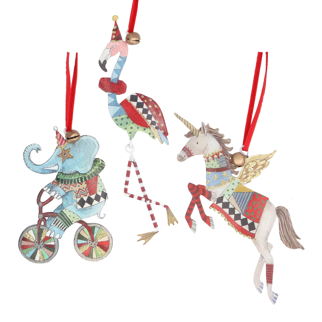 Gold Glitter Circus Animal Tin Christmas Decoration 12cm (Design May Vary)