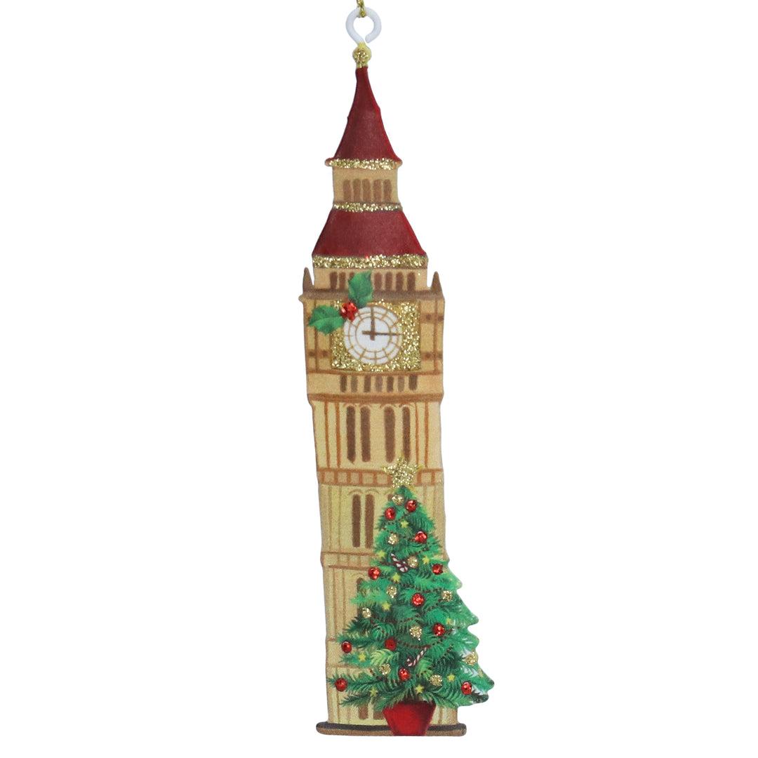Gisela Graham Big Ben Tin Christmas Tree Decoration with Glitter