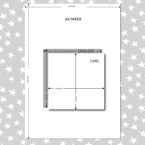 Baby shower card featuring star design from Molly Mae by Cornucopia Home and Gift on A4 paper.