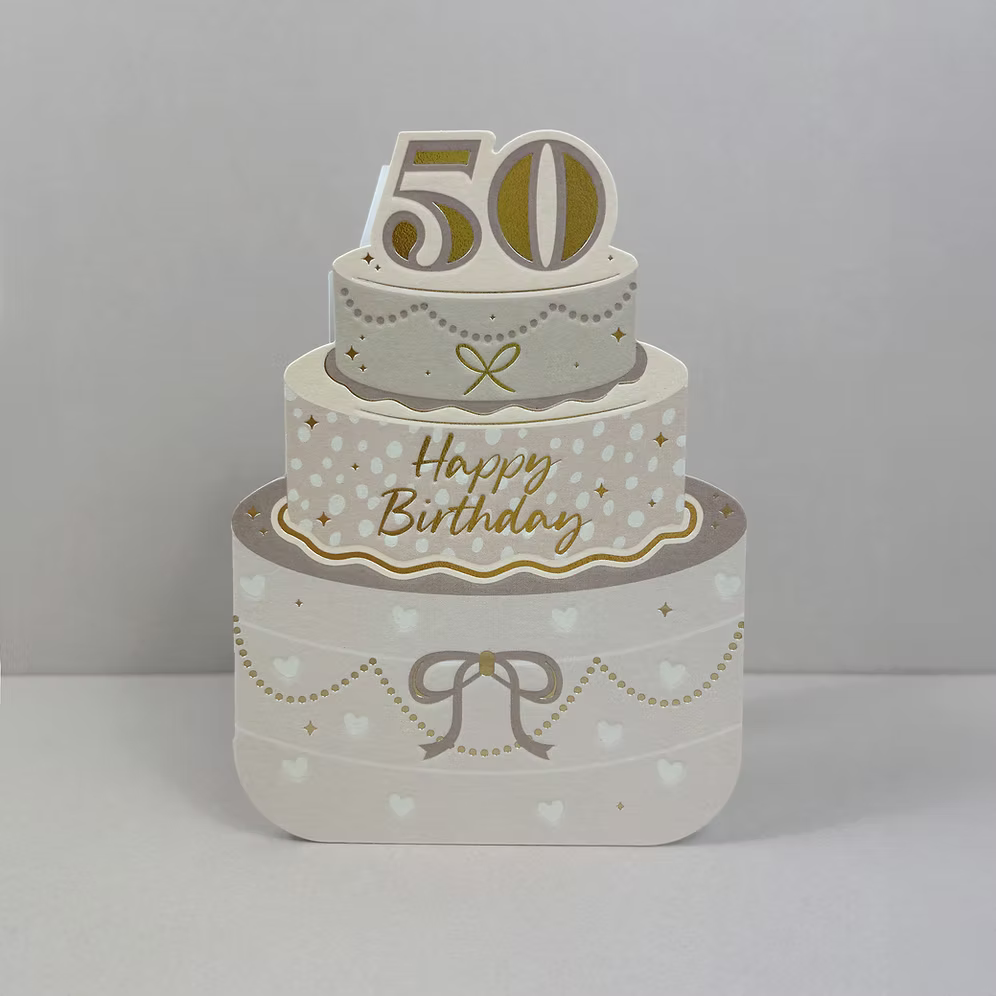 Heyy Taking Shape Age 50 birthday card by Cornucopia Home and Gift featuring colorful birthday message design.