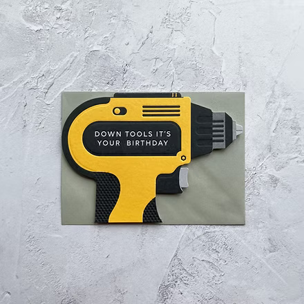 Heyy Taking Shape-Drill Happy Birthday Card by Cornucopia Home and Gift featuring colorful drill design and festive birthday message