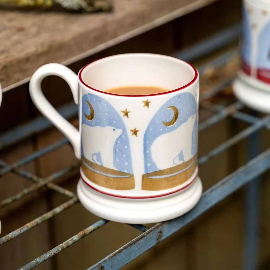 Emma Bridgewater Christmas Polar Bear Snow Globe Half Pint Mug with festive snow globe design and winter scene artwork.