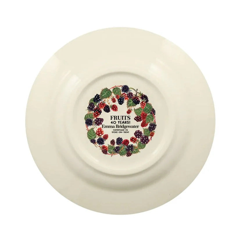 Emma Bridgewater Blackberry 6½-inch side plate with floral pattern and blackberries, showcasing detailed ceramic design.