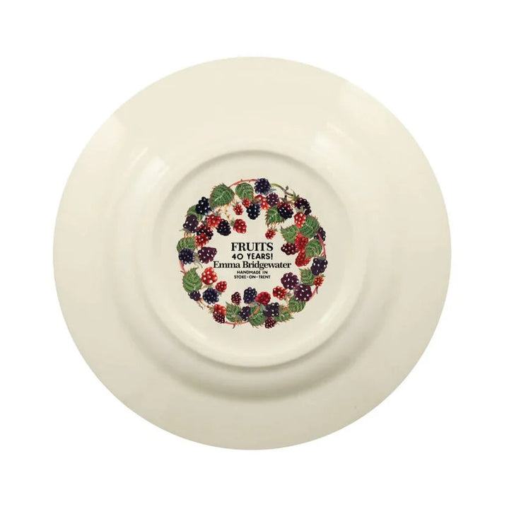 Emma Bridgewater Blackberry 6½-inch side plate with floral pattern and blackberries, showcasing detailed ceramic design.