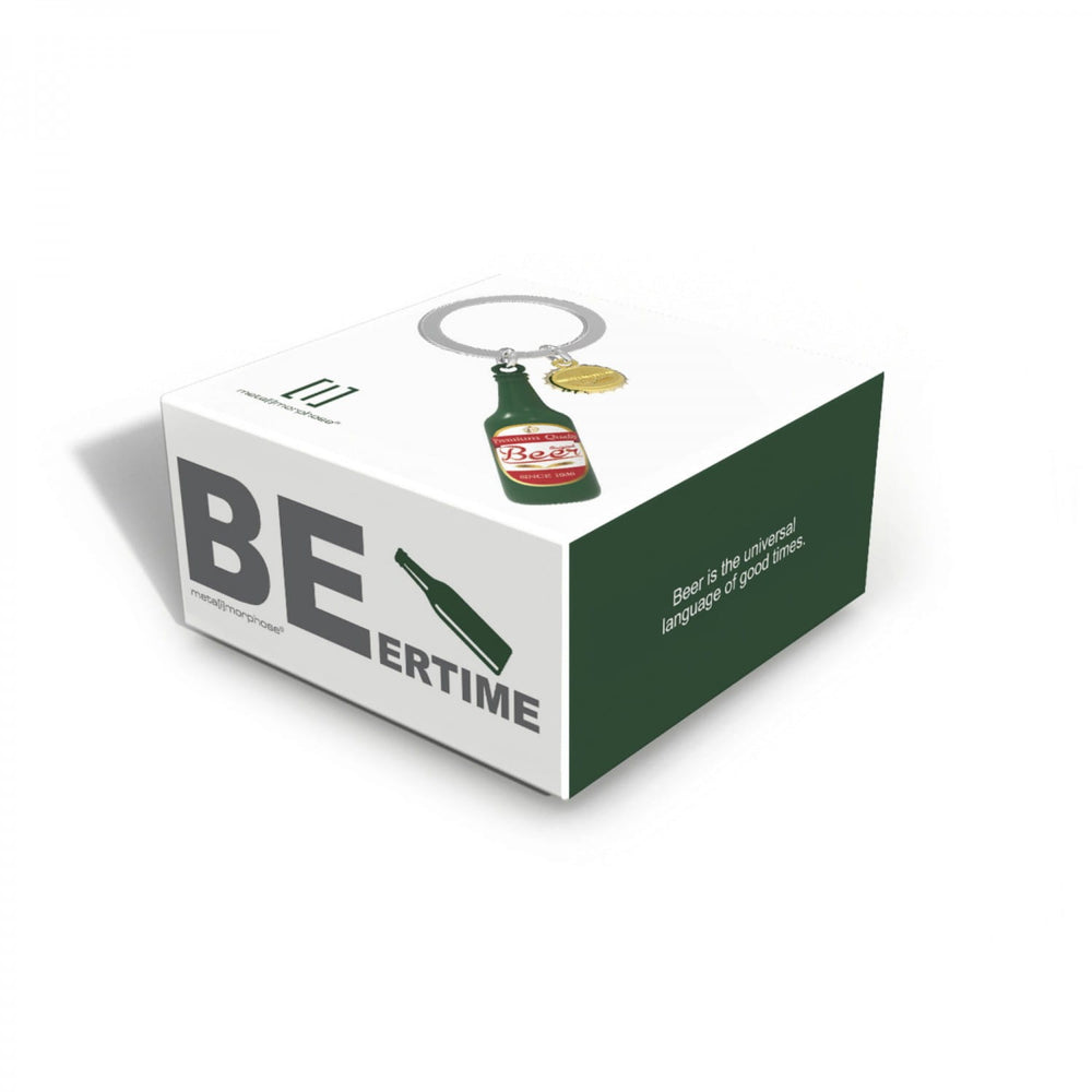 Green beer bottle keyring by Oli Olsen featuring a detailed miniature beer bottle with keyring attachment.
