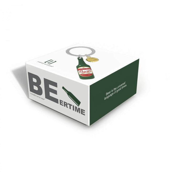 Green beer bottle keyring by Oli Olsen featuring a detailed miniature beer bottle with keyring attachment.