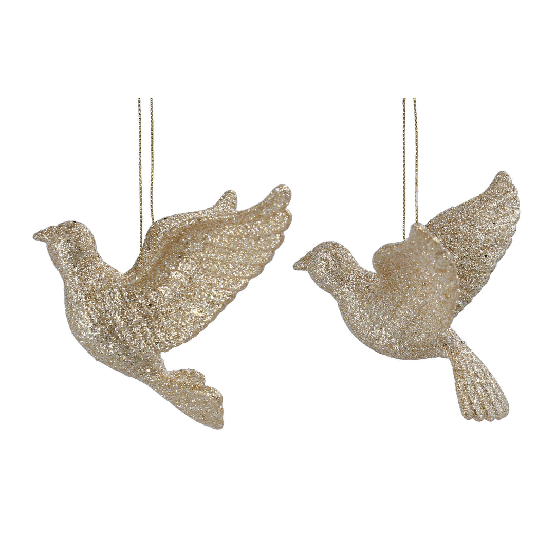 Gold sparkling flying dove decoration for Christmas, Gisela Graham style, with shimmering finish and elegant design.