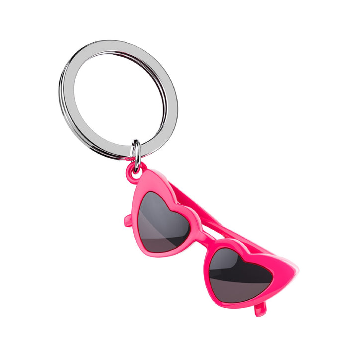 Pink Heart Shaped Sunglasses Keyring