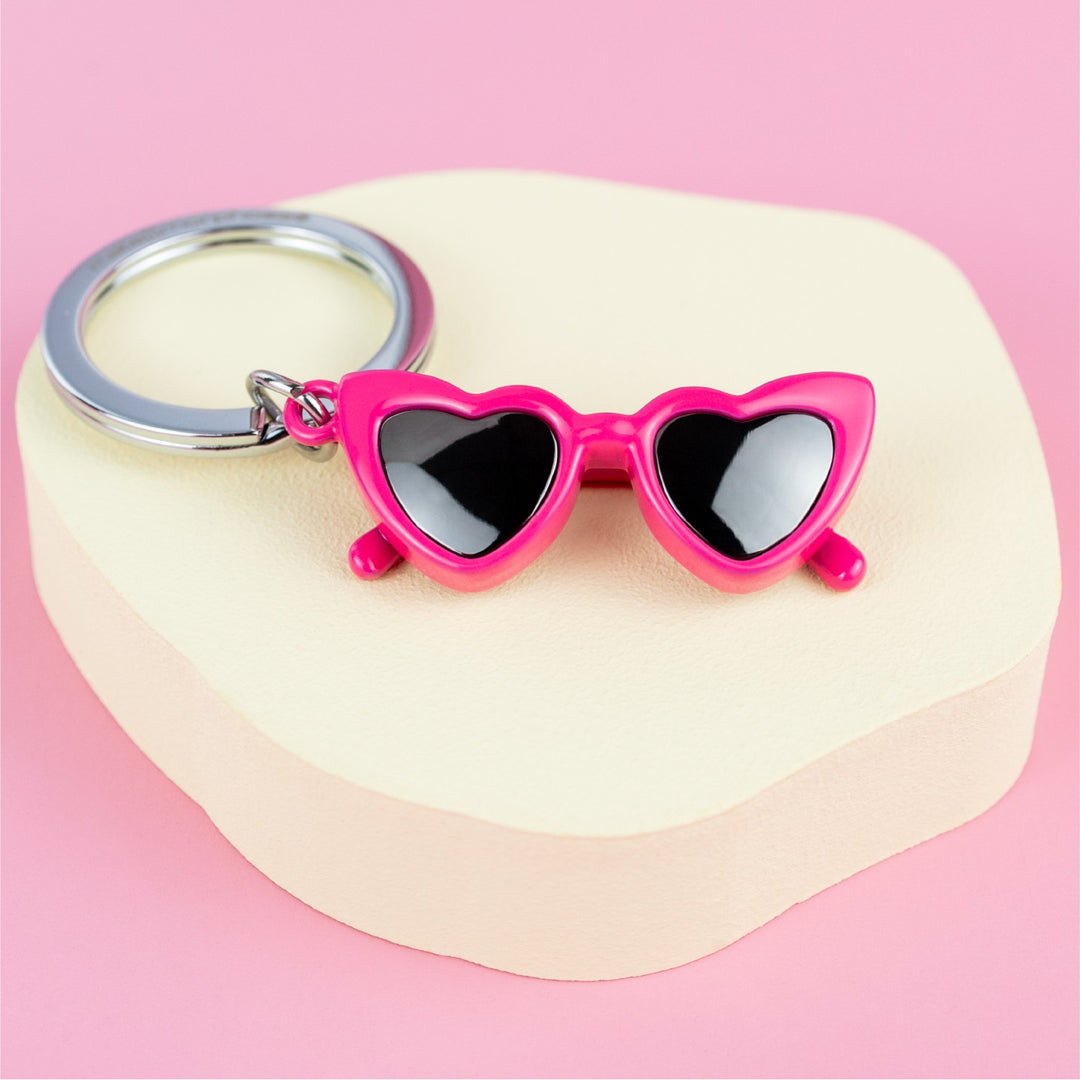 Pink Heart Shaped Sunglasses Keyring
