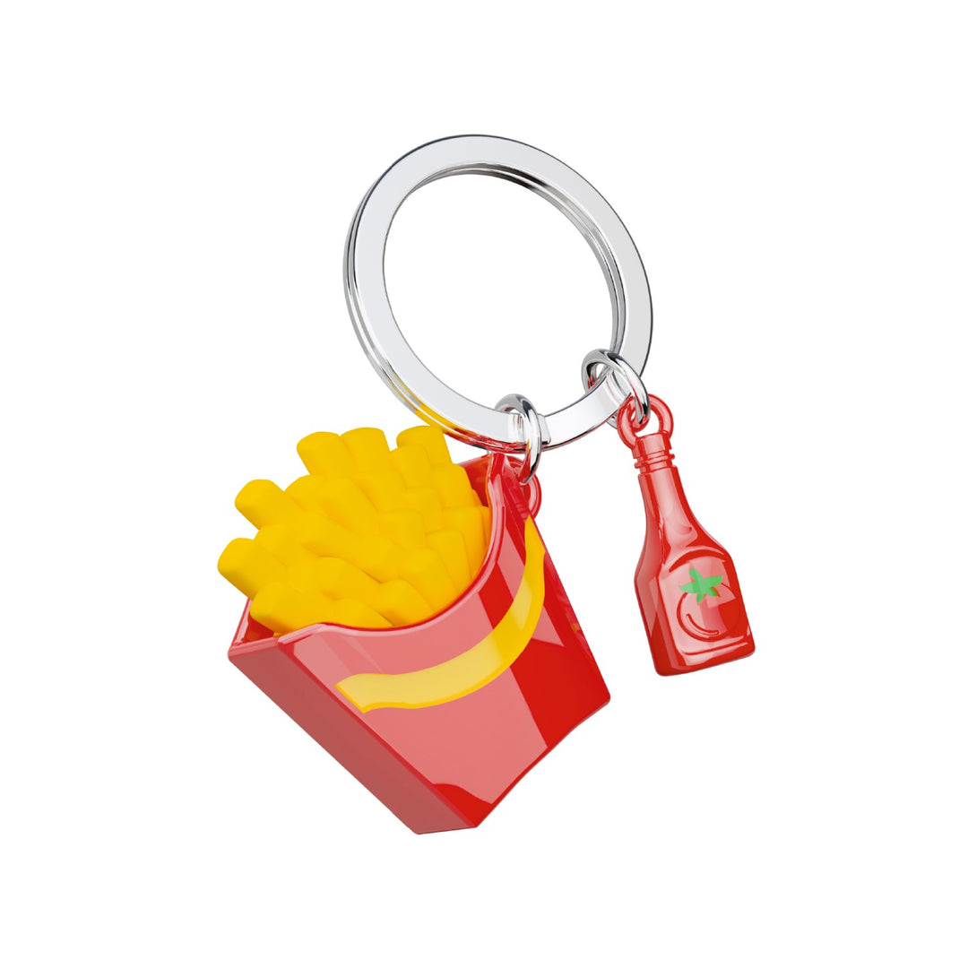 Oli Olsen French fries with ketchup keyring featuring realistic fries and ketchup dip, made by Cornucopia Home and Gift.