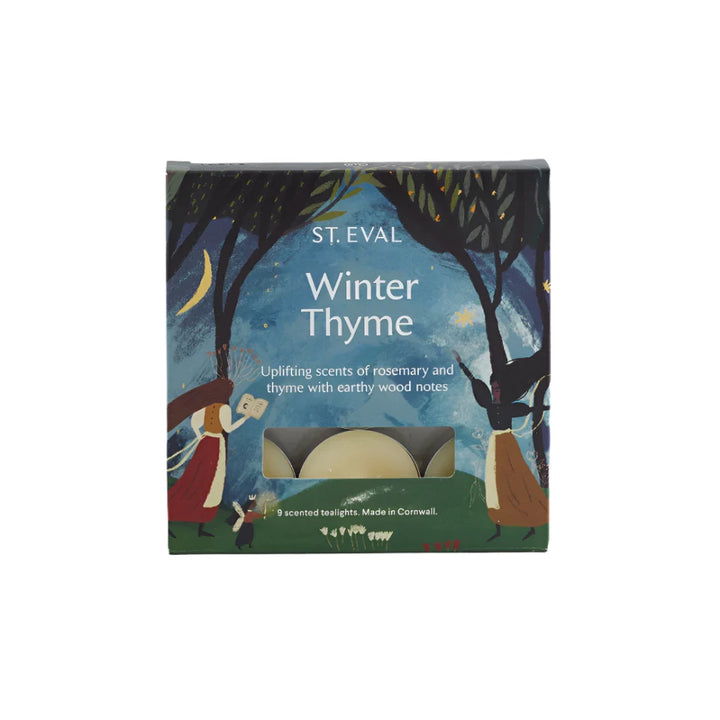 Set of 15 St Eval Christmas Winter Thyme scented tealights in clear holders, perfect for festive holiday ambiance.