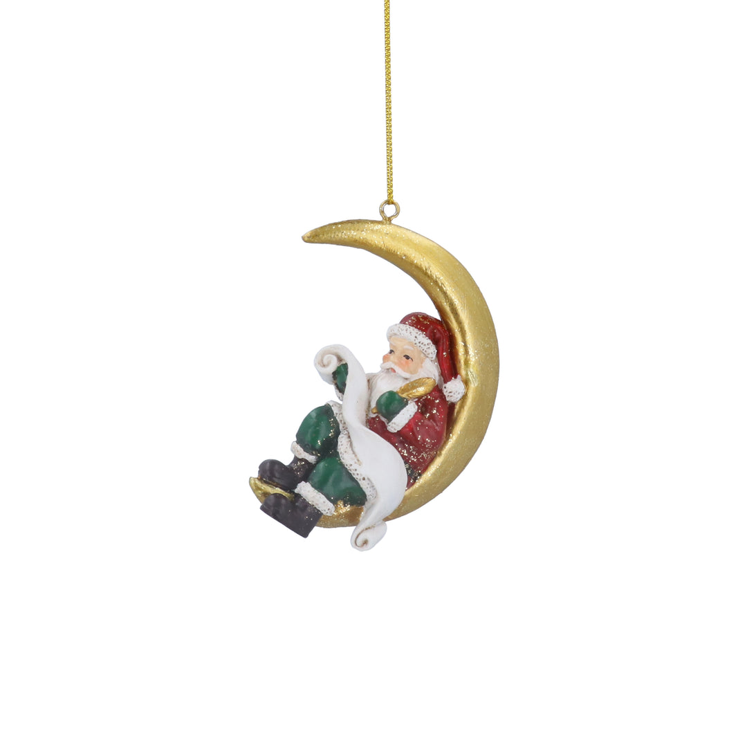 Gisela Graham Christmas hanging decoration featuring a Santa figure on a moon, ideal for holiday home decor.