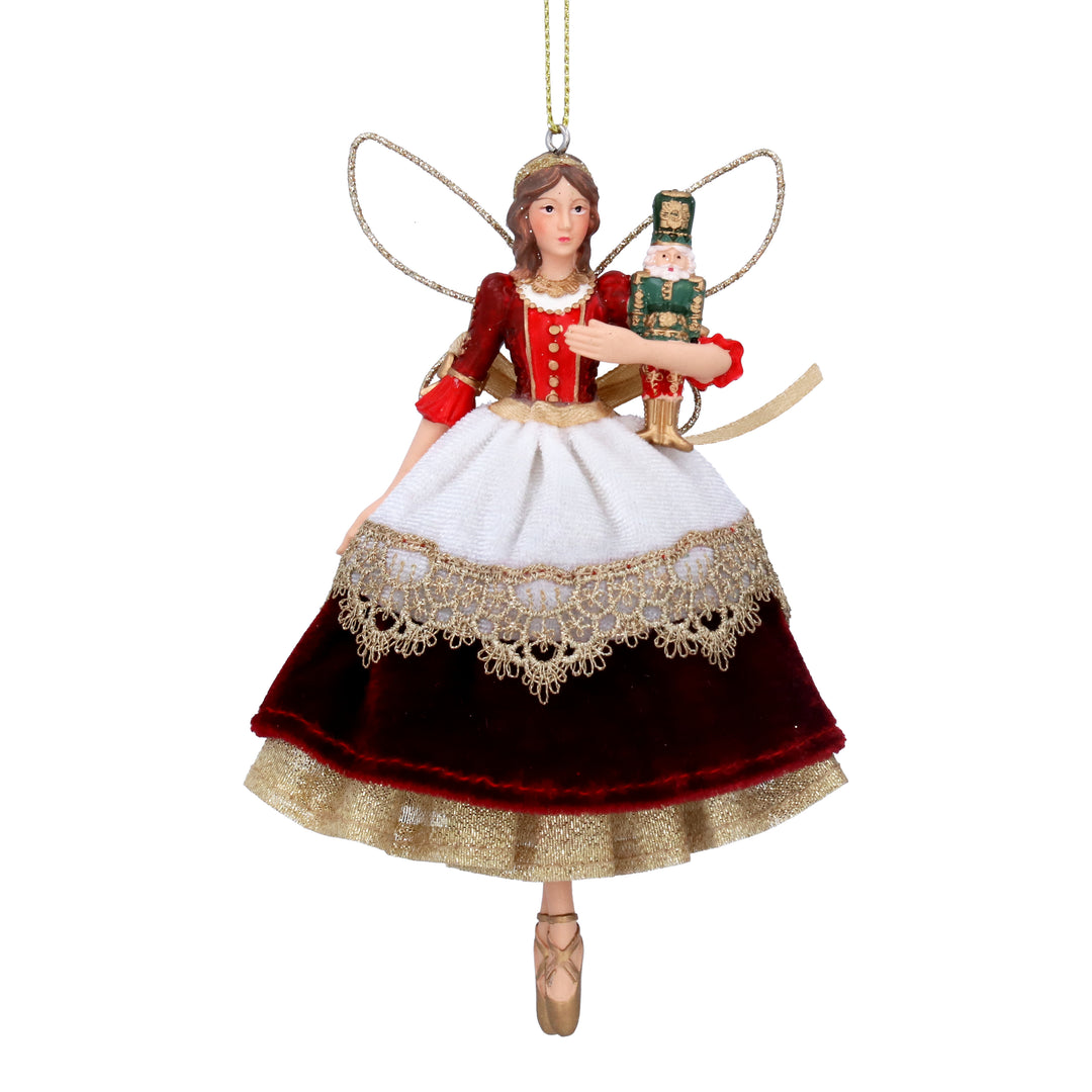 Red and Green Velvet and Gold Lace Resin Nutcracker
