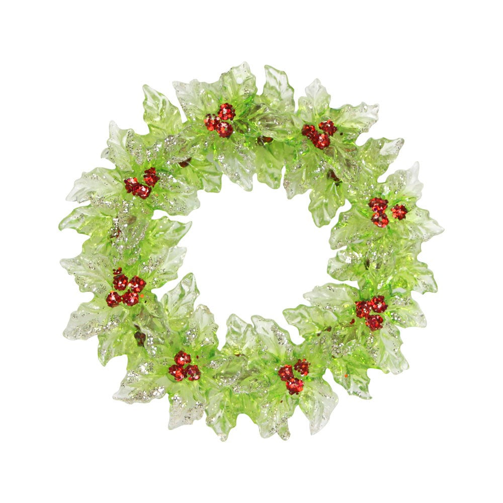 Acrylic Holly Wreath Christmas Decoration 13cm