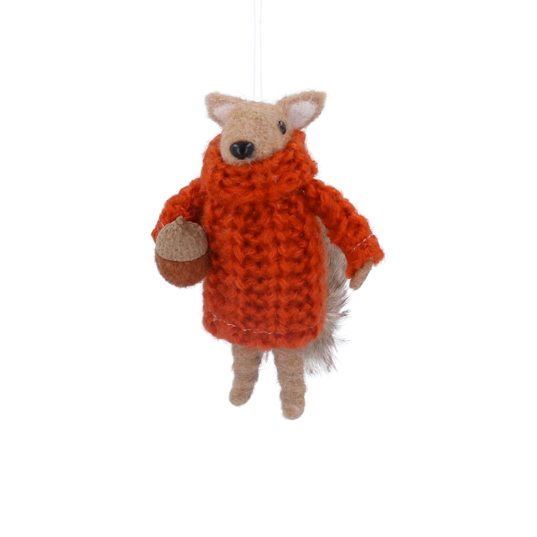 Gisela Graham Wool Squirrel in Orange Jumper Christmas Decoration