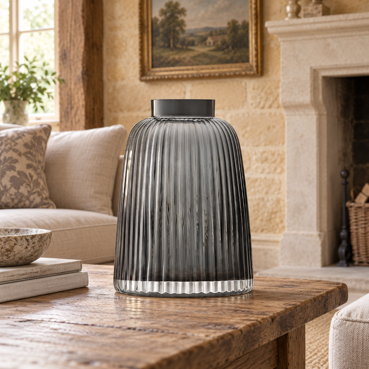Grey Pleat Vase - H26cm