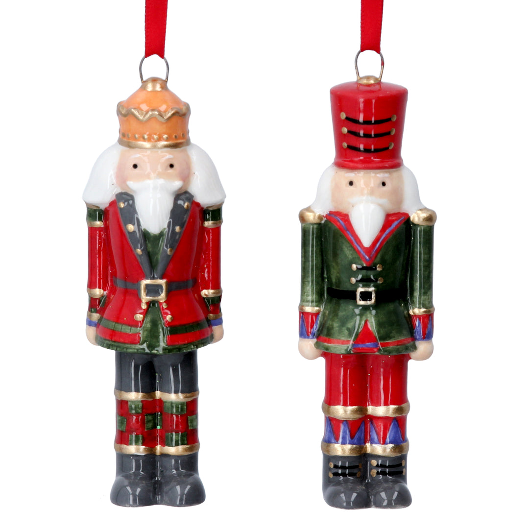 Gisela Graham Nutcracker hanging Christmas decoration in two assorted designs, festive holiday ornament for seasonal decor