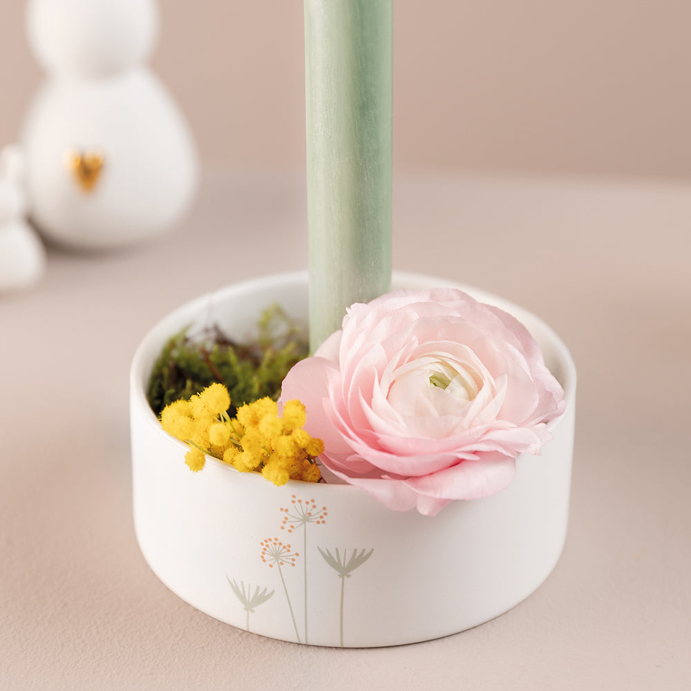 Mini porcelain wreath candle holder by Radër from Cornucopia Home and Gift, featuring delicate porcelain design with a wreath shape.