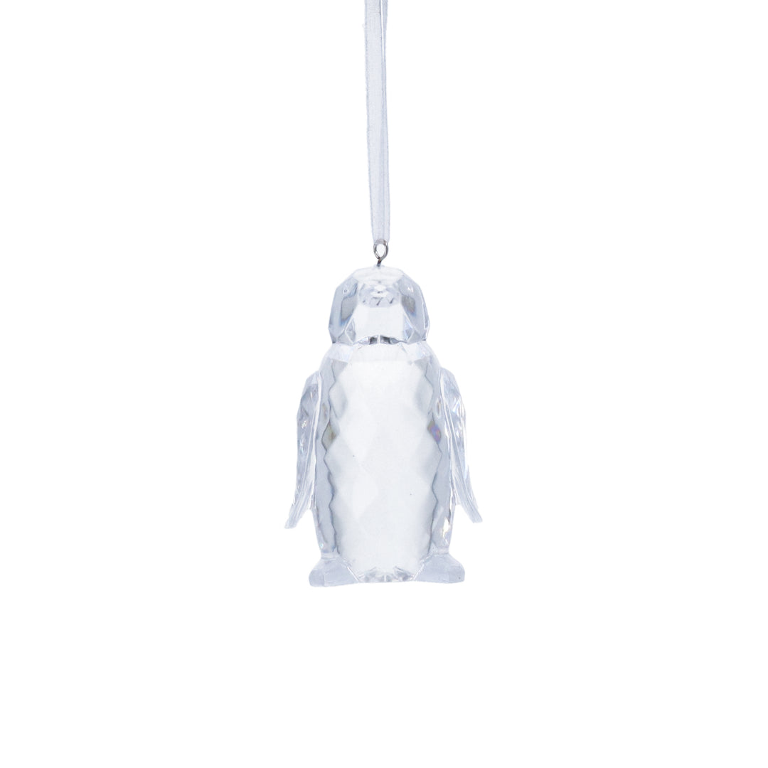 Clear acrylic penguin decoration by Gisela Graham for Christmas, featuring a sleek, transparent penguin design perfect for holiday decor.