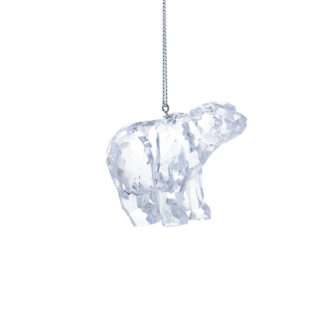 Clear acrylic polar bear decoration for Christmas by Gisela Graham, featuring a sleek, modern design for festive holiday decor.