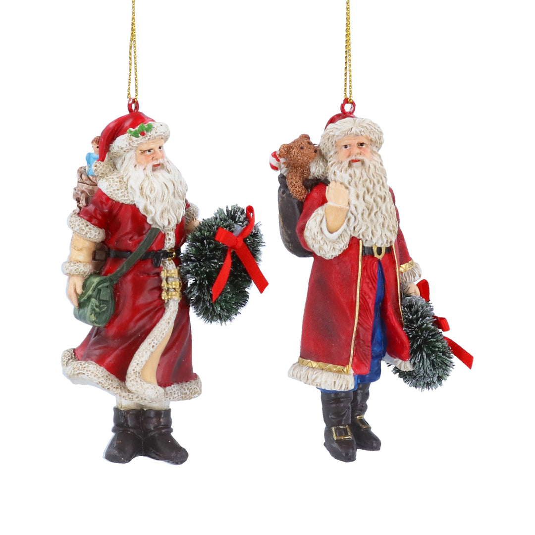 Gisela Graham Christmas Nostalgia Santa wreath decoration with festive holiday greenery and Santa figure, two assorted styles.