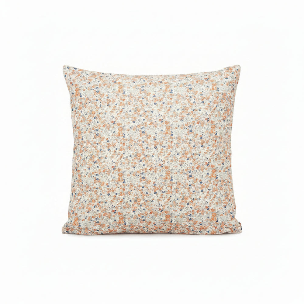 IB Laursen Anette floral cotton cushion cover in orange and blue, 50x50cm, perfect for summer home decor.
