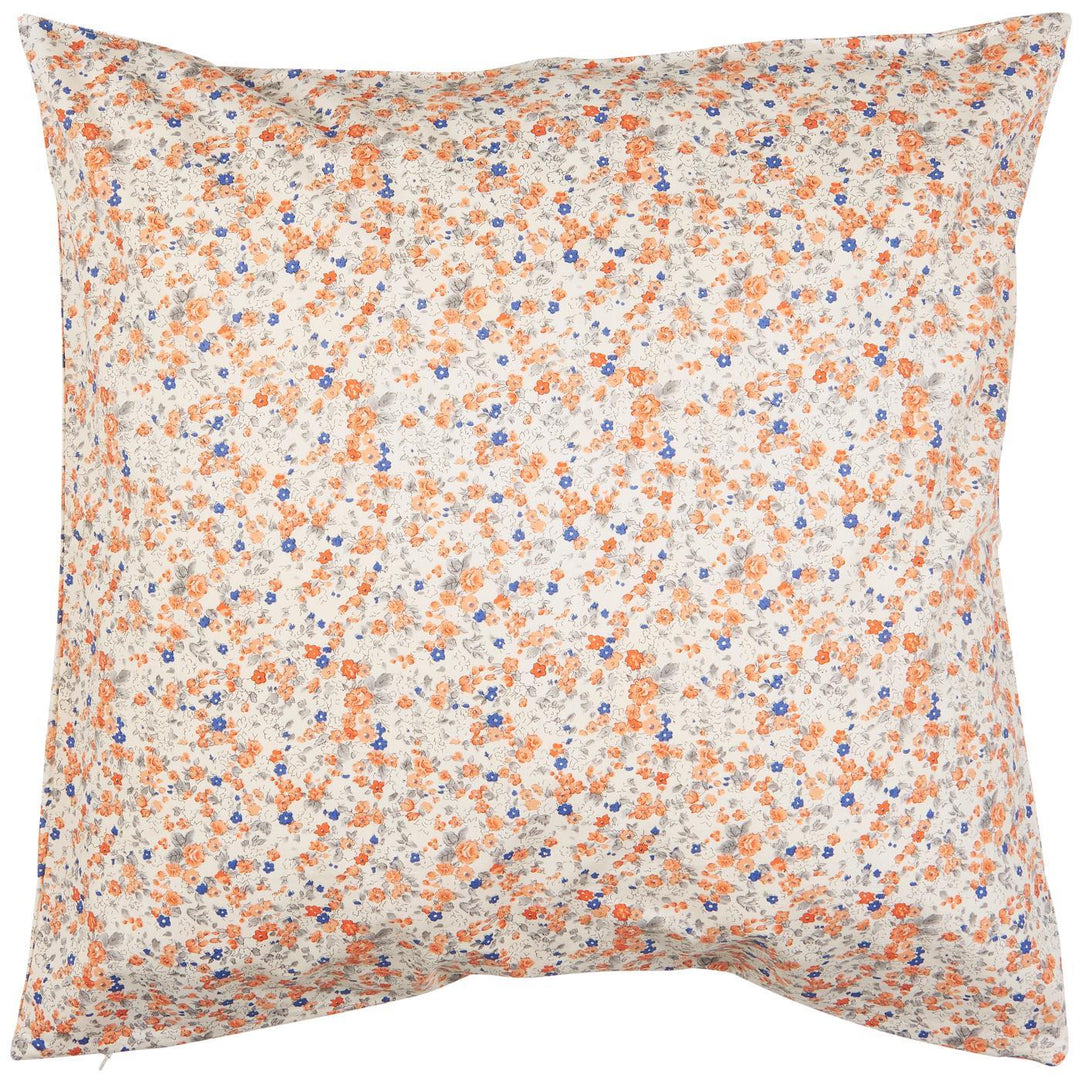 IB Laursen Anette floral cotton cushion cover in orange and blue, 50x50cm, perfect for summer home decor.