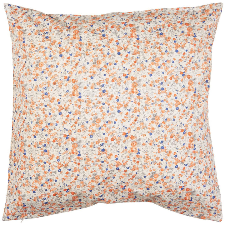 IB Laursen Anette floral cotton cushion cover in orange and blue, 50x50cm, perfect for summer home decor.