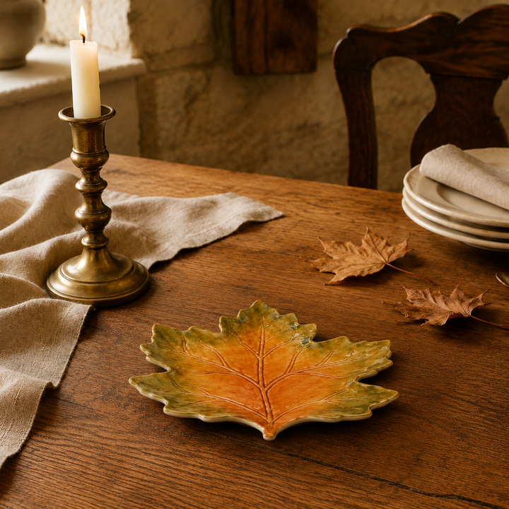 Ceramic Sycamore Leaf Plate - Green/Yellow