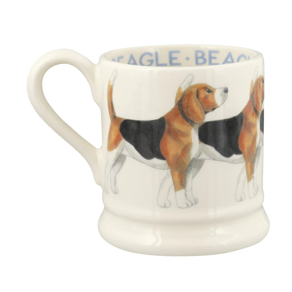 Emma Bridgewater Beagle Dogs ½ Pint Mug featuring colorful illustration of beagle dogs on ceramic drinkware