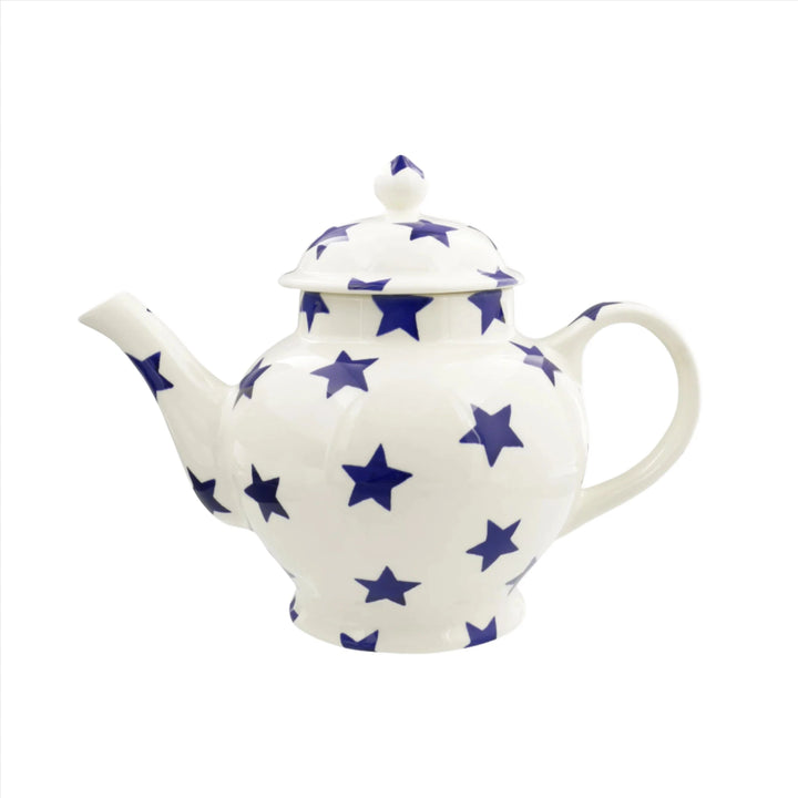 Emma Bridgewater Blue Star 4 Mug Teapot in a boxed set, featuring classic blue star design and ceramic craftsmanship.
