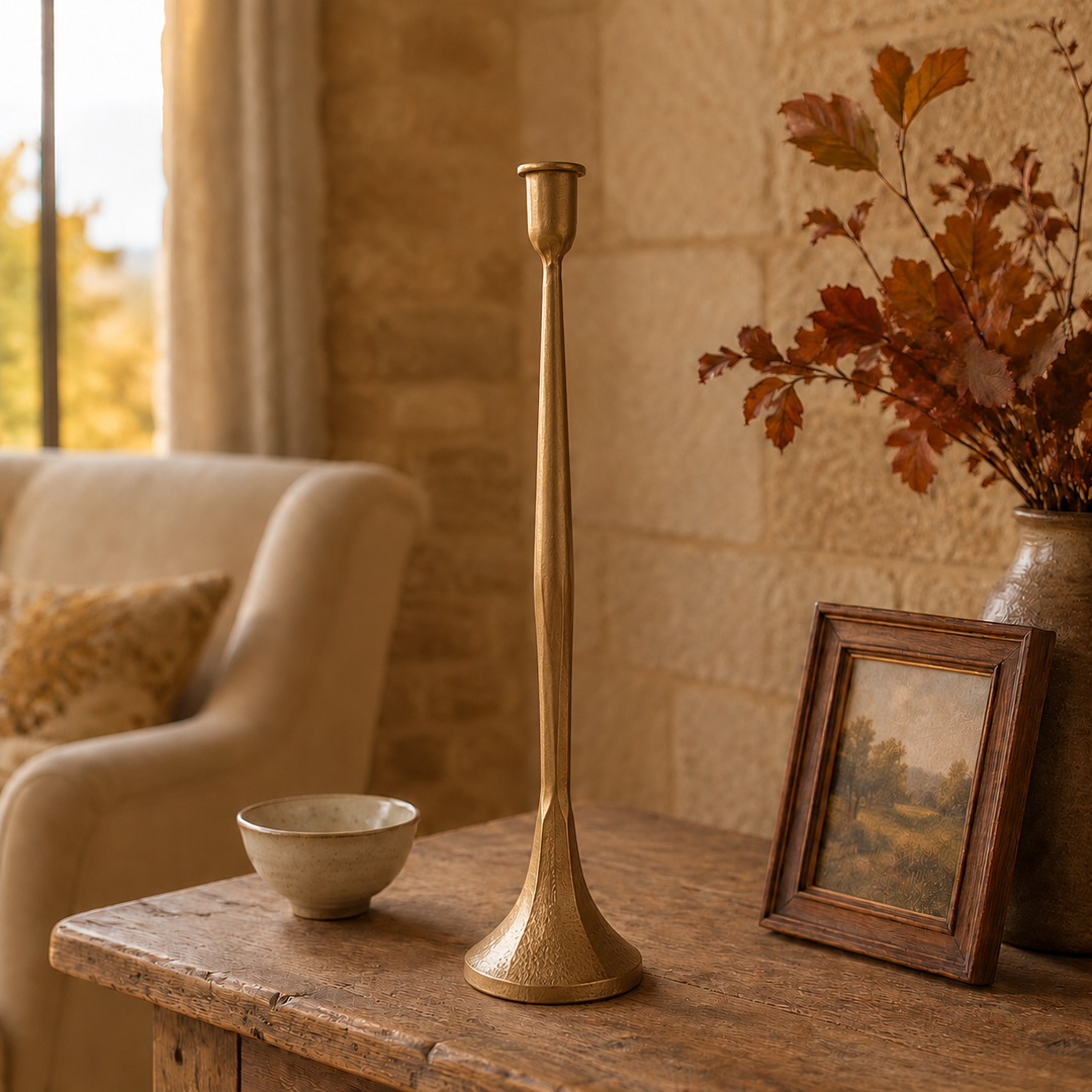Gold Cast Iron Taper Candle Holder - Large