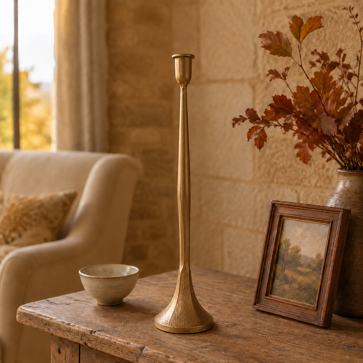 Gold Cast Iron Taper Candle Holder - Large