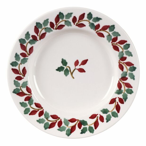Emma Bridgewater Folk Rosehip 6½ inch Christmas plate with floral rosehip design on white ceramic background