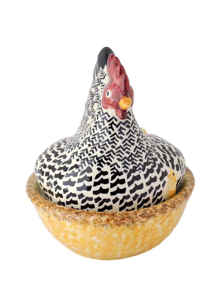 Emma Bridgewater Rise &amp; Shine Large Hen on Nest ceramic figurine showcasing a detailed hen on a nest with vibrant colors.