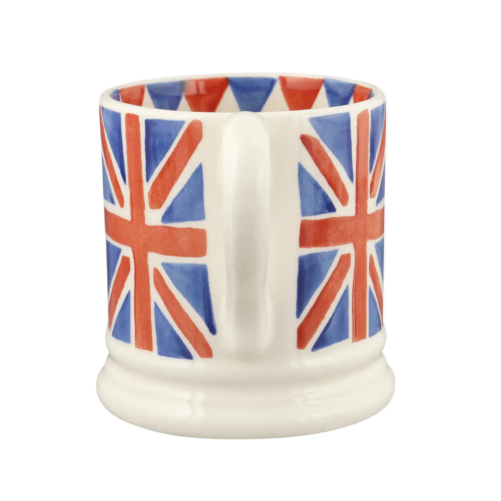 Emma Bridgewater London Icons Union Jack ½ pint mug with patriotic Union Jack design on ceramic, gray background.