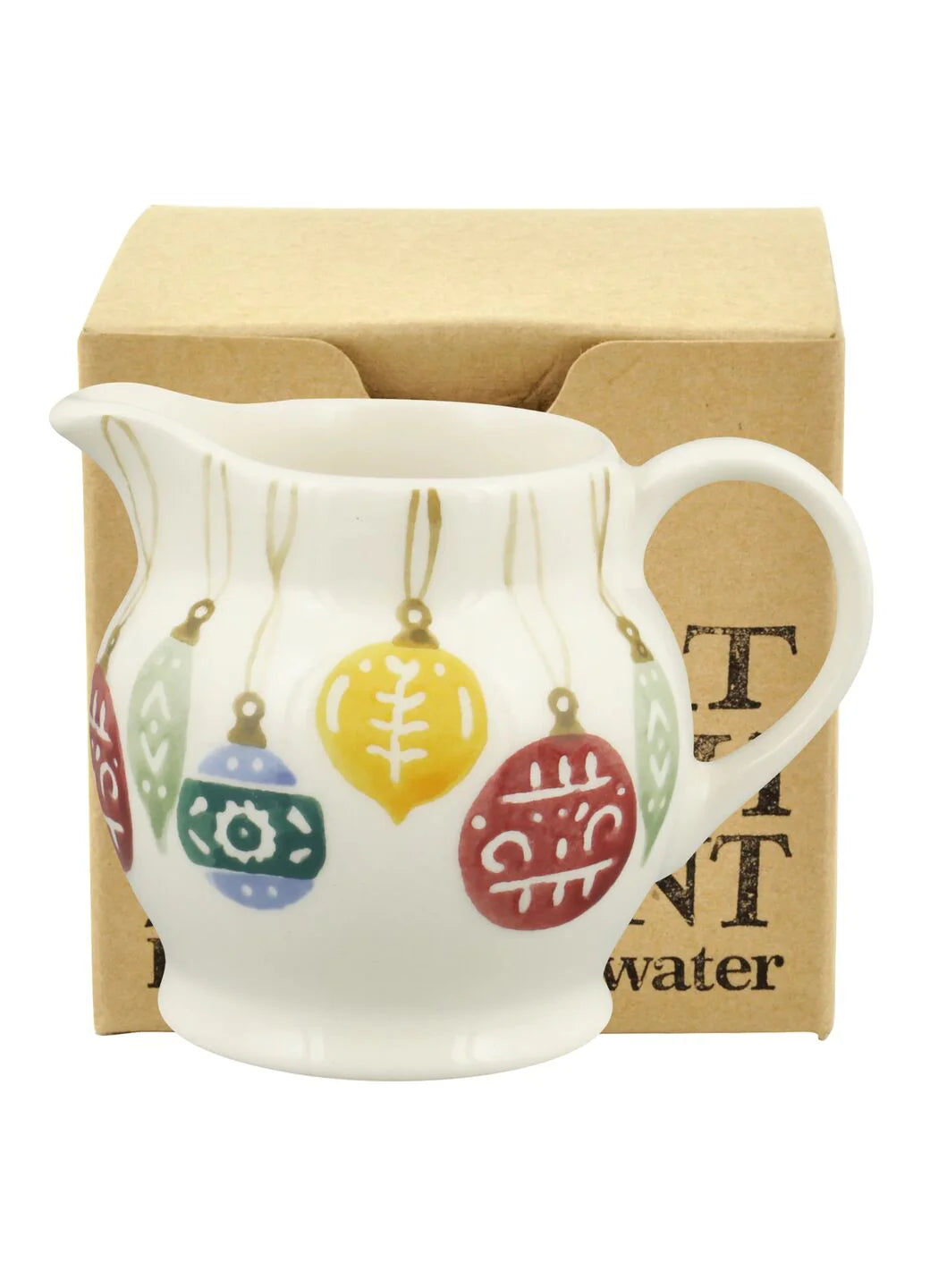 Emma Bridgewater Christmas Tiny Jug with decorative baubles design, boxed and ready for holiday decor.