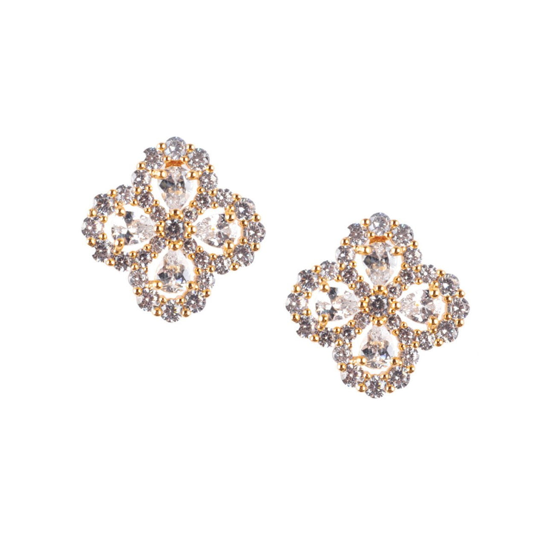 Gold Amar Constellation earrings by Zelly, featuring star-shaped designs, displayed on a white background with intricate details.