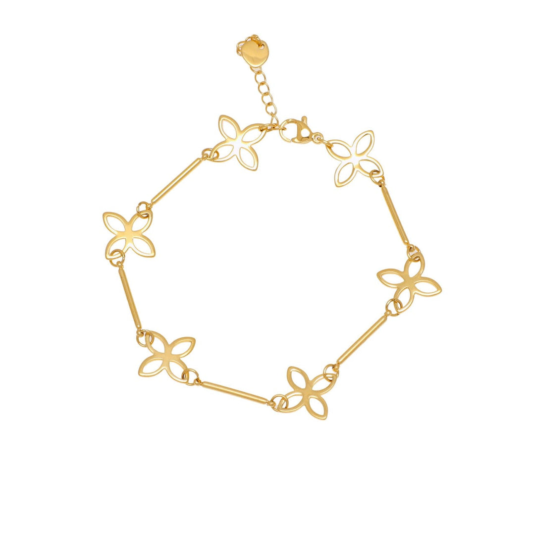 Zelly multi open quatrefoil gold bracelet with intricate design, stylish jewelry accessory from Cornucopia Home and Gift.