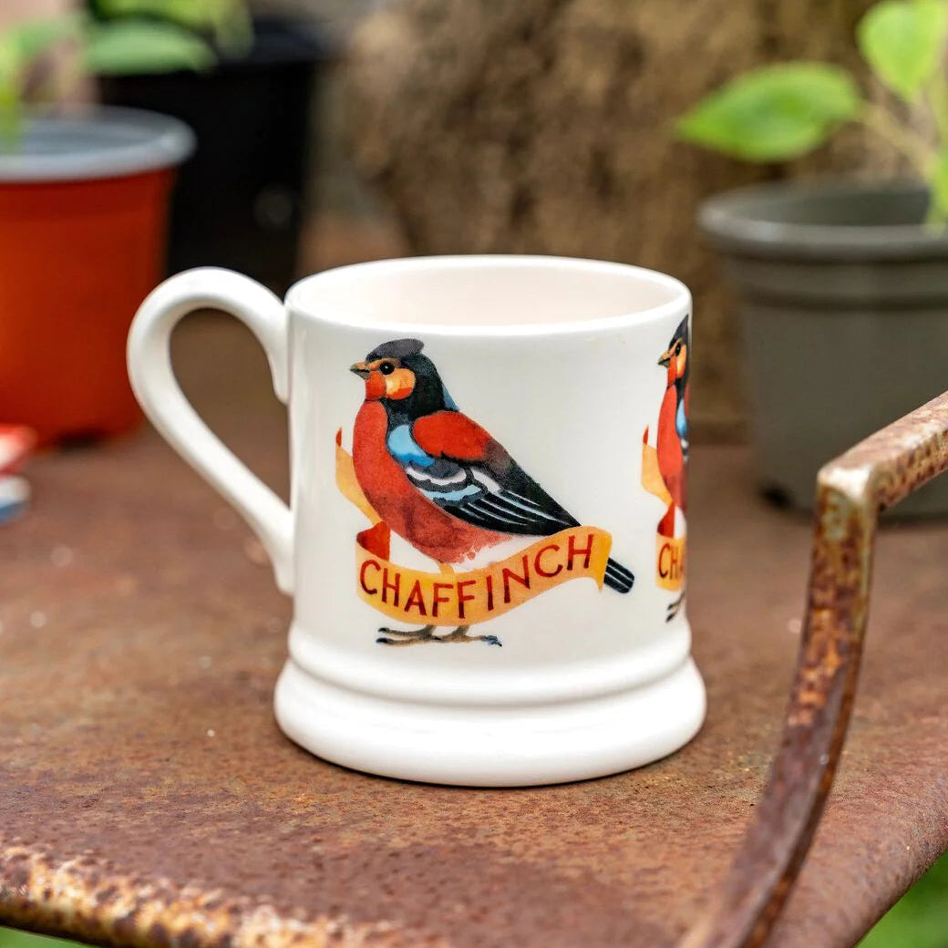 Emma Bridgewater Birds Chaffinch ½ Pint Mug featuring a colorful chaffinch bird illustration on a ceramic mug.
