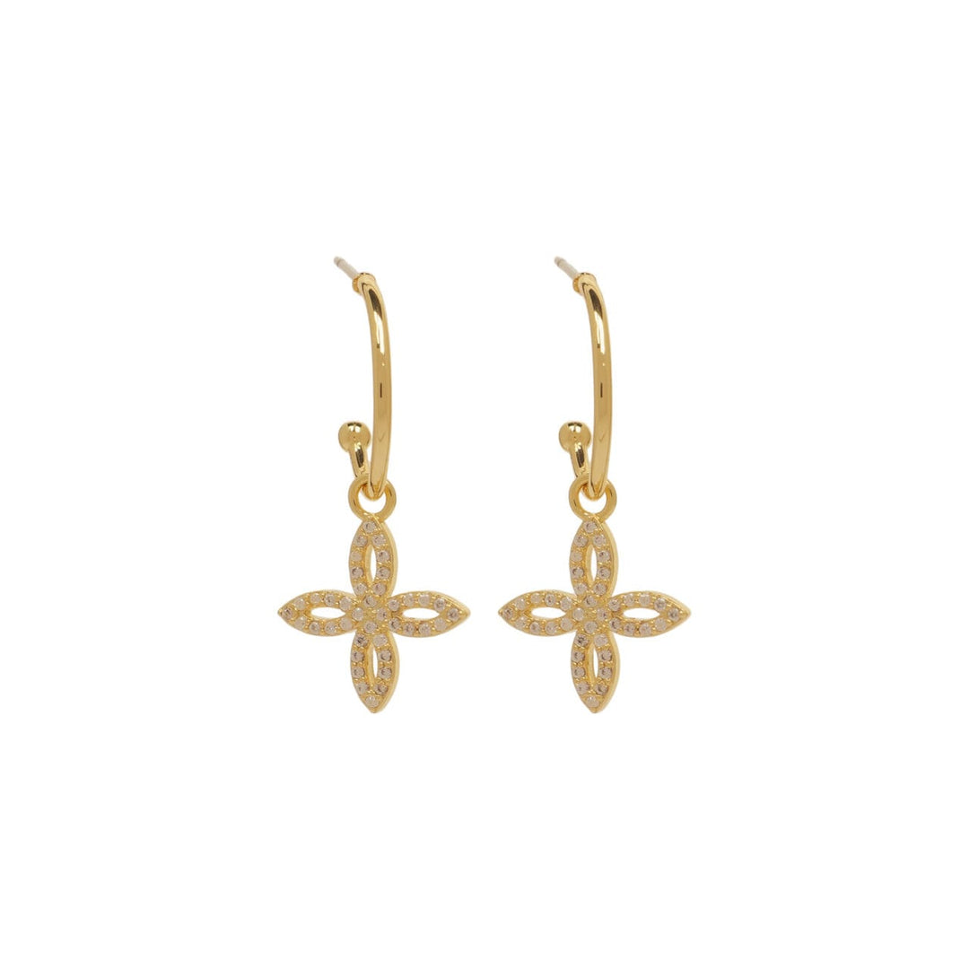 Gold Serenity Constellation Hoop Earrings by Zelly featuring starry constellation design on shiny hoops.