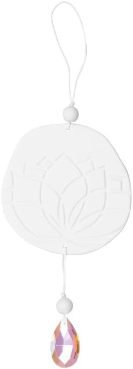Colorful Zen Spirit Suncatcher Lotus Radër by Cornucopia Home and Gift hanging with sunlight passing through the glass artwork.