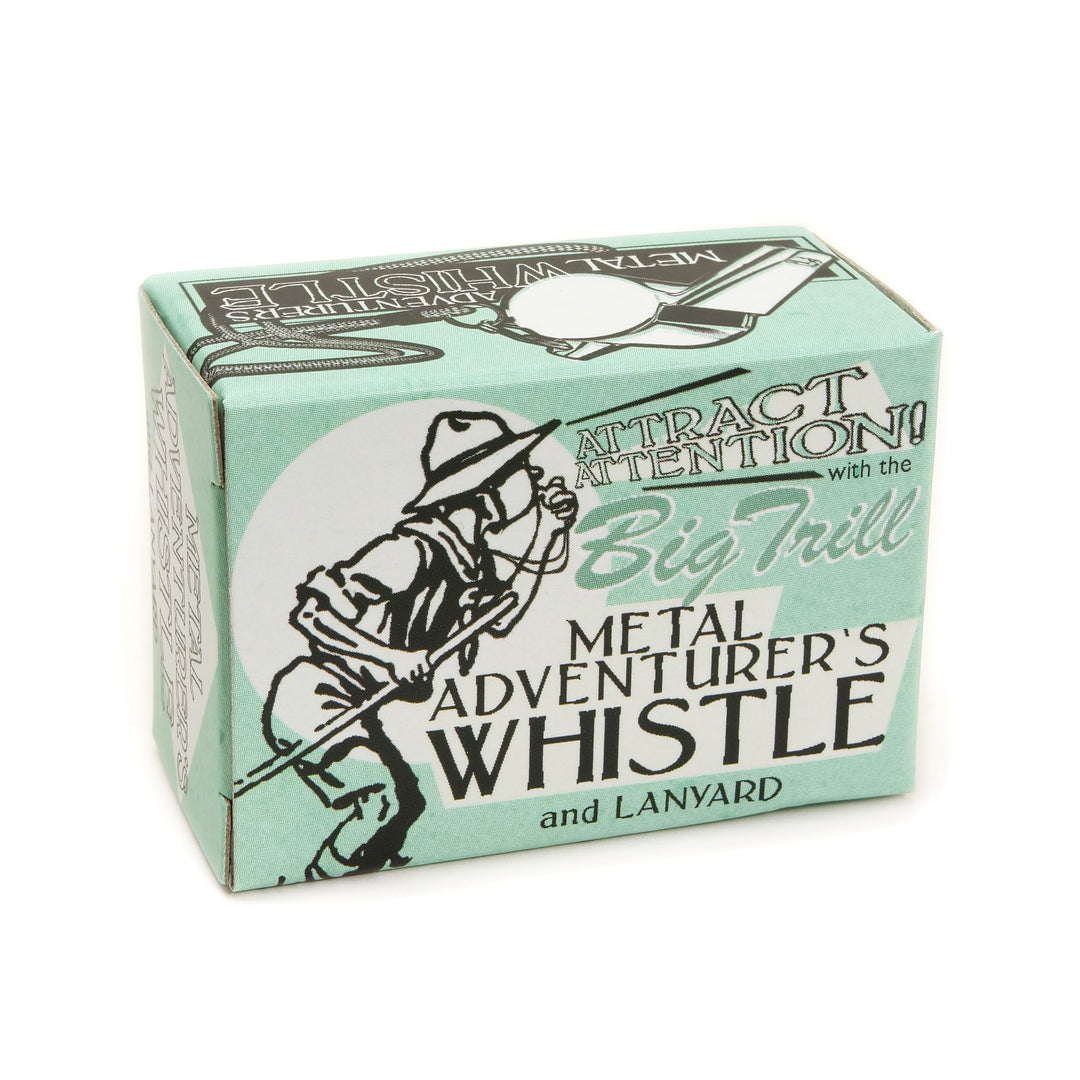 Metal adventurers whistle by Rex London, designed for outdoor exploration and adventure, with a compact, durable construction.