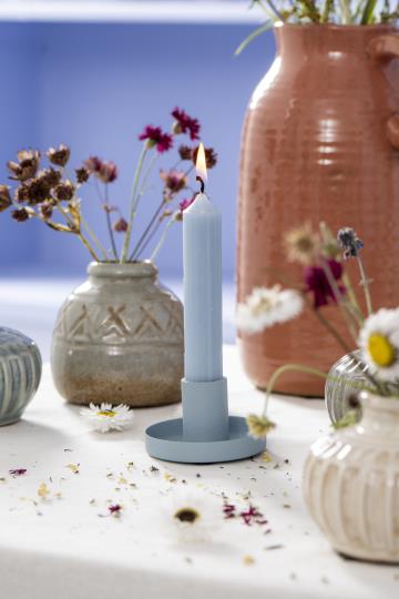 Light blue rustic short dinner candle from IB Laursen, shown with a textured, handmade appearance perfect for cozy table settings.